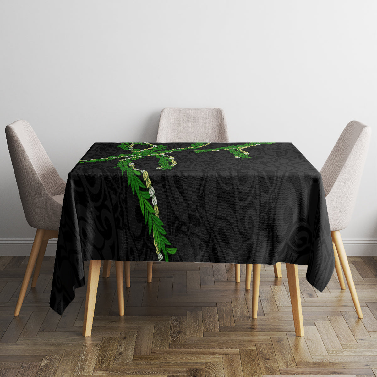 Hawaii Maile Lei Tablecloth Aloha Black Color LT03 - Polynesian Pride