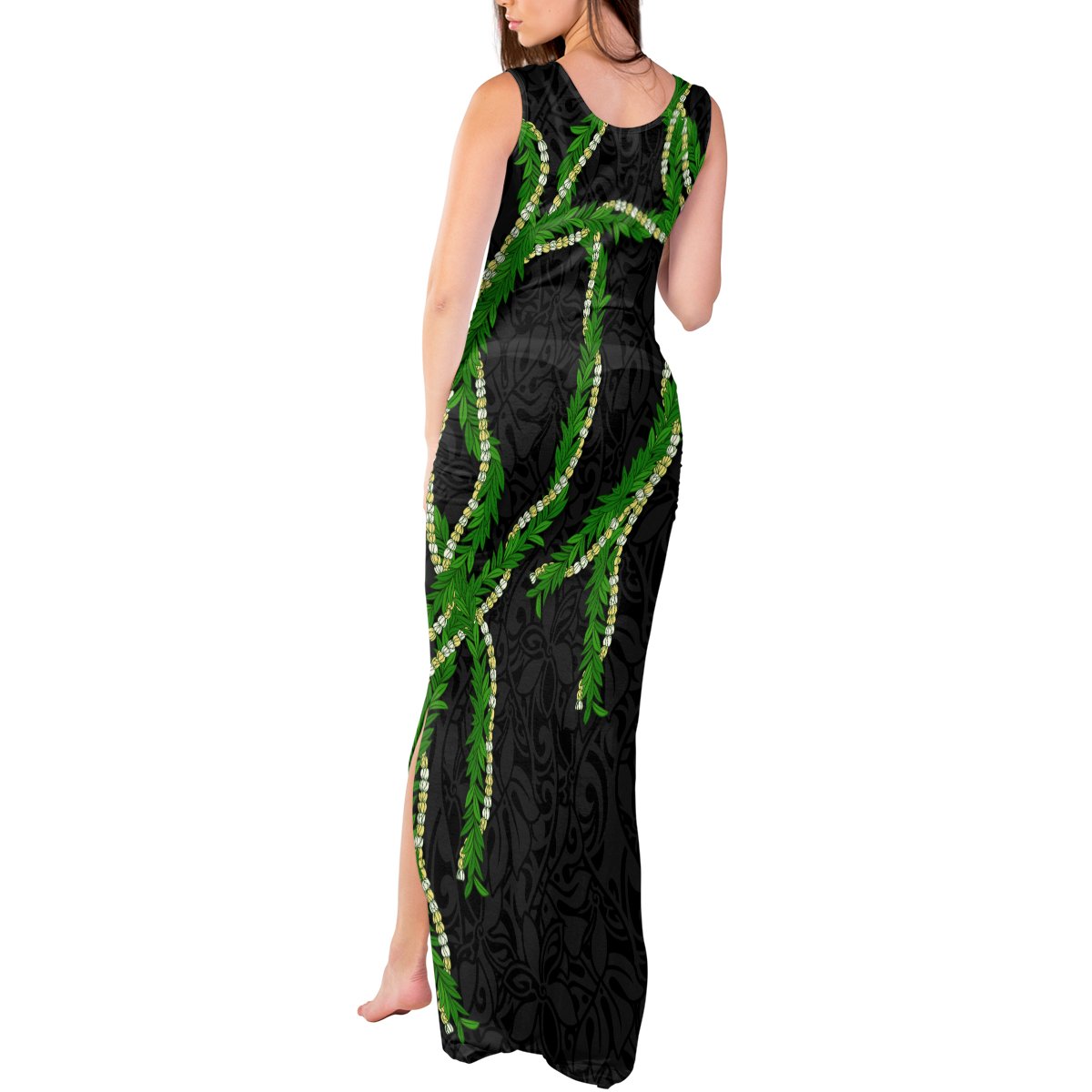 Hawaii Maile Lei Tank Maxi Dress Aloha Black Color LT03 - Polynesian Pride