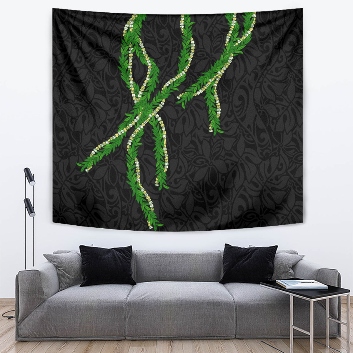 Hawaii Maile Lei Tapestry Aloha Black Color