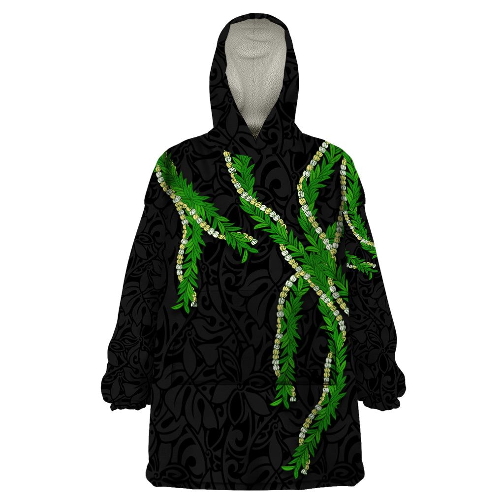 Hawaii Maile Lei Wearable Blanket Hoodie Aloha Black Color