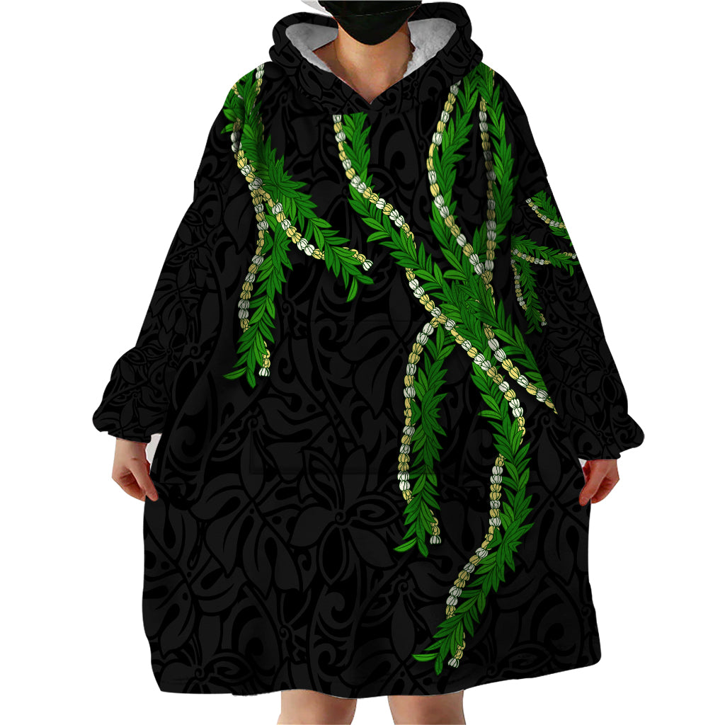 Hawaii Maile Lei Wearable Blanket Hoodie Aloha Black Color LT03 - Polynesian Pride