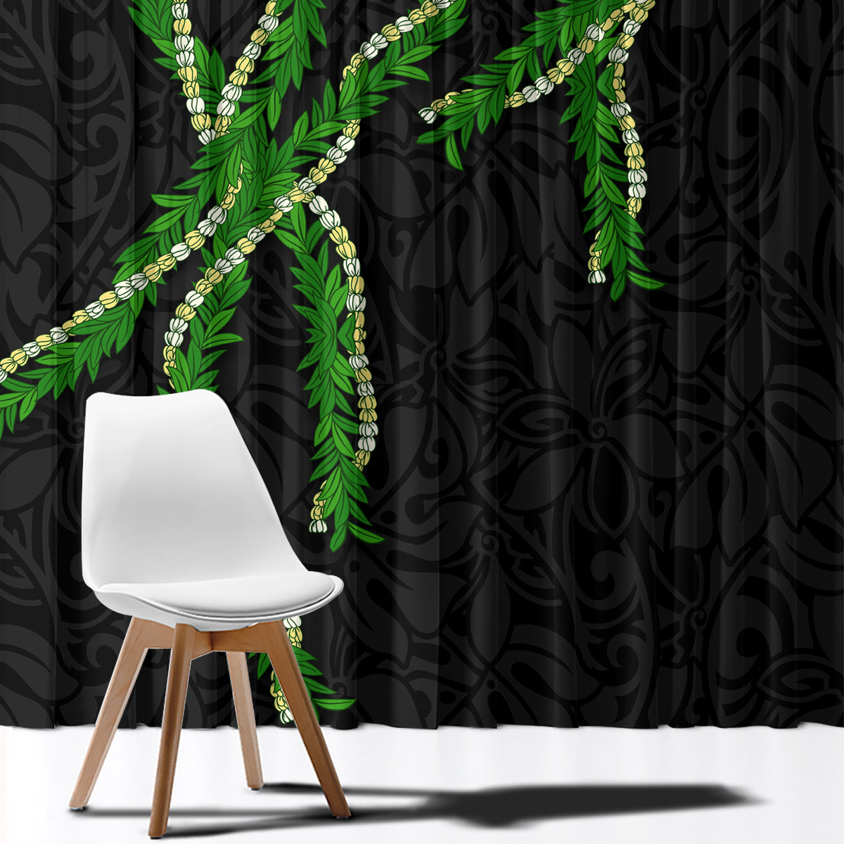Hawaii Maile Lei Window Curtain Aloha Black Color LT03 - Polynesian Pride