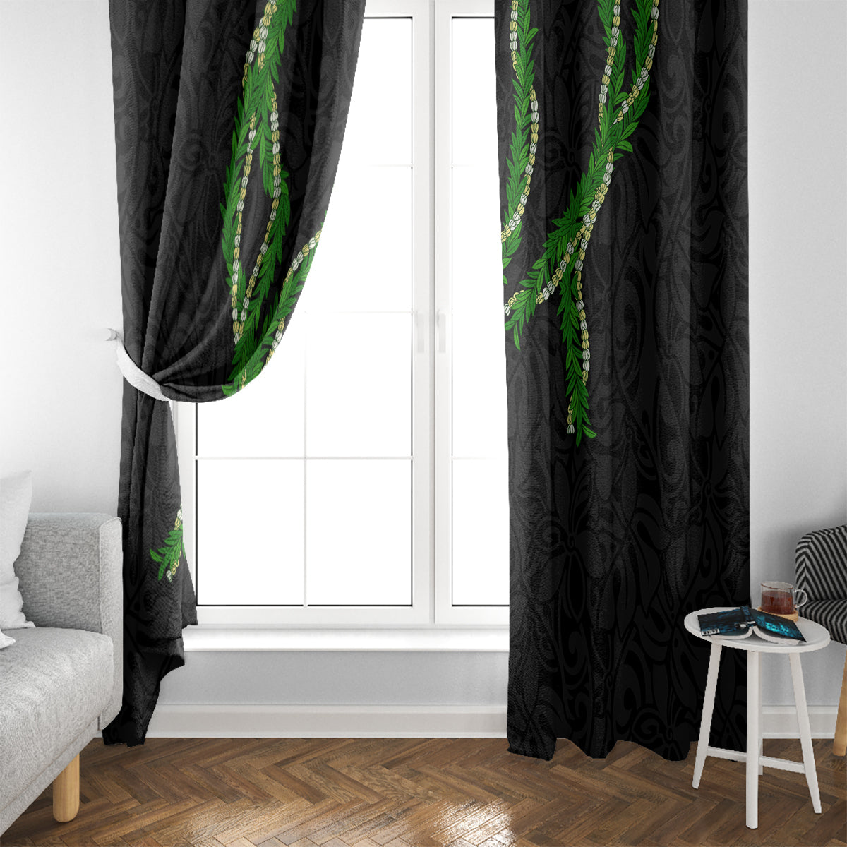 Hawaii Maile Lei Window Curtain Aloha Black Color LT03 - Polynesian Pride