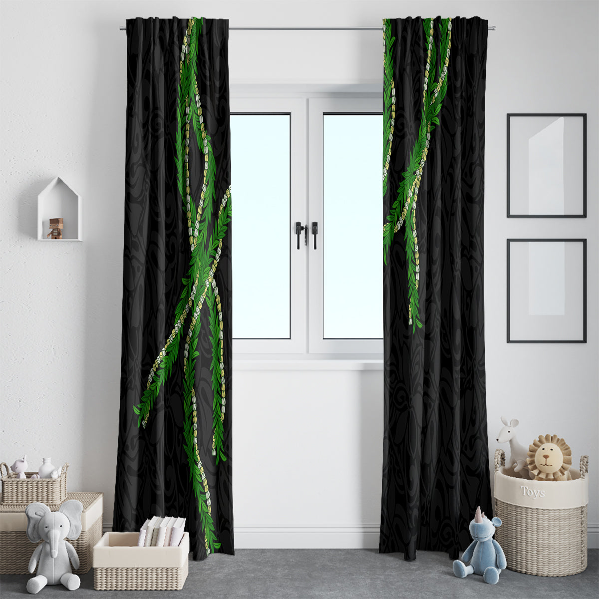Hawaii Maile Lei Window Curtain Aloha Black Color LT03 - Polynesian Pride