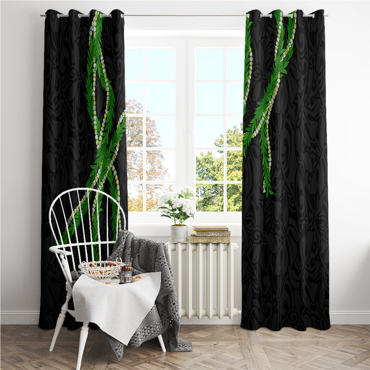 Hawaii Maile Lei Window Curtain Aloha Black Color LT03 - Polynesian Pride