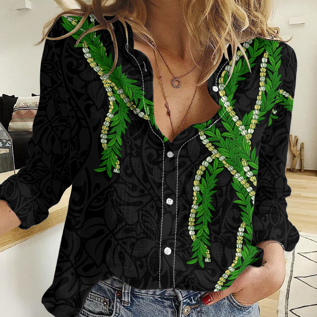 Hawaii Maile Lei Women Casual Shirt Aloha Black Color