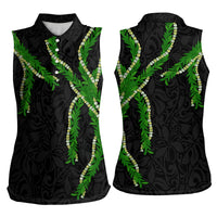 Hawaii Maile Lei Women Sleeveless Polo Shirt Aloha Black Color