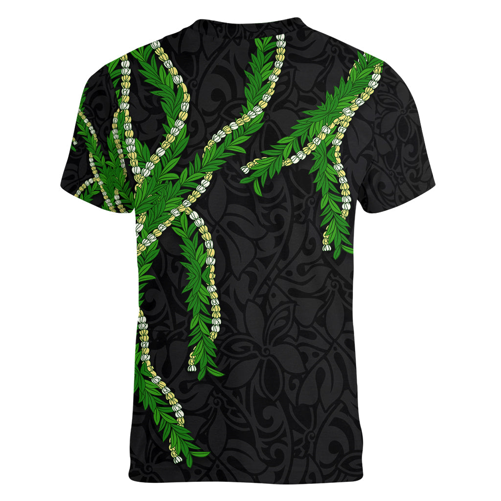 Hawaii Maile Lei Women V-Neck T-Shirt Aloha Black Color