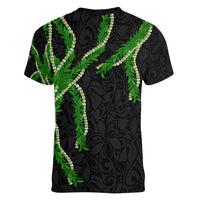 Hawaii Maile Lei Women V-Neck T-Shirt Aloha Black Color