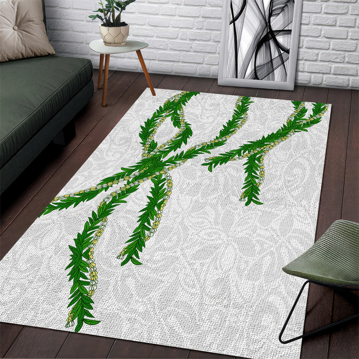 Hawaii Maile Lei Area Rug Aloha White Color