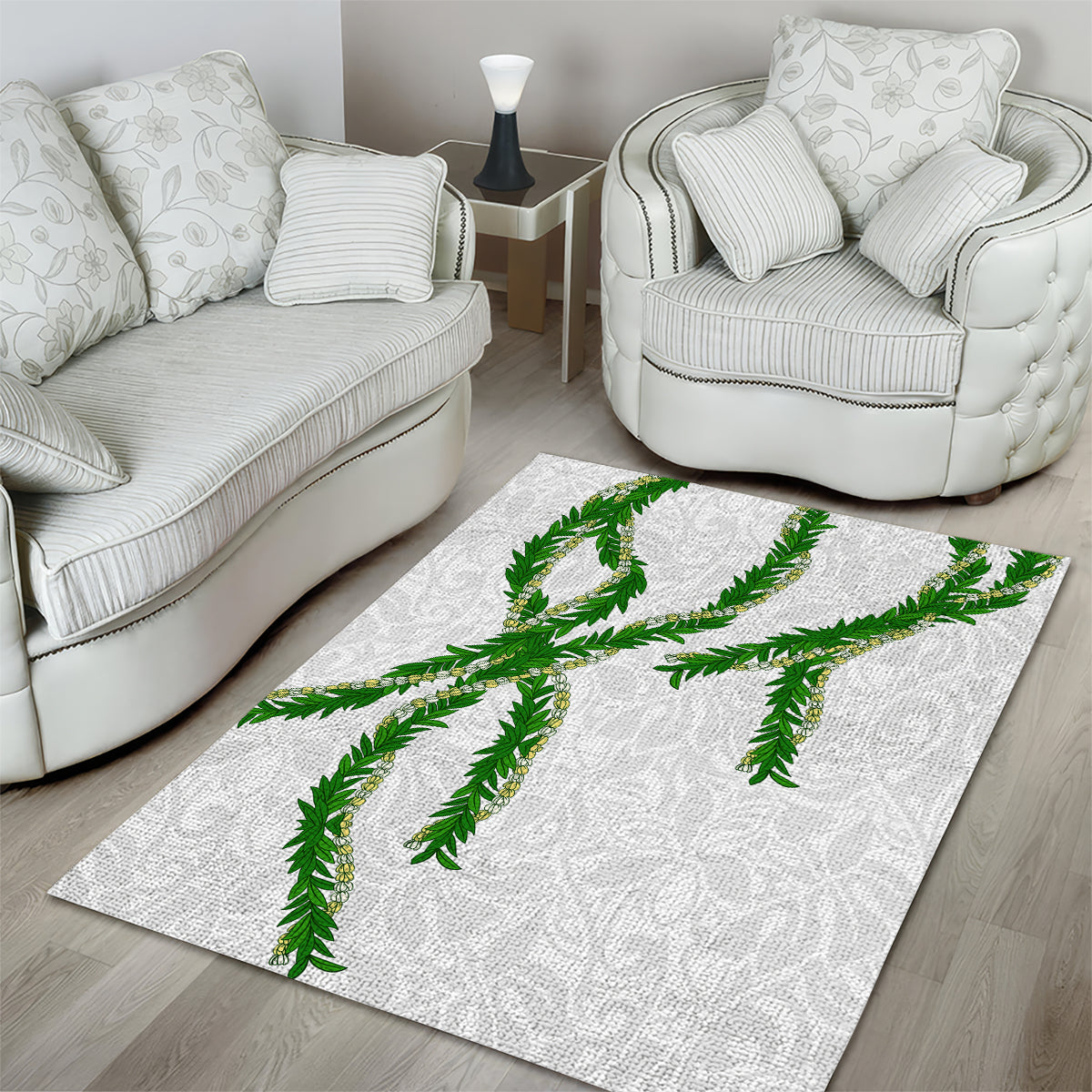 Hawaii Maile Lei Area Rug Aloha White Color