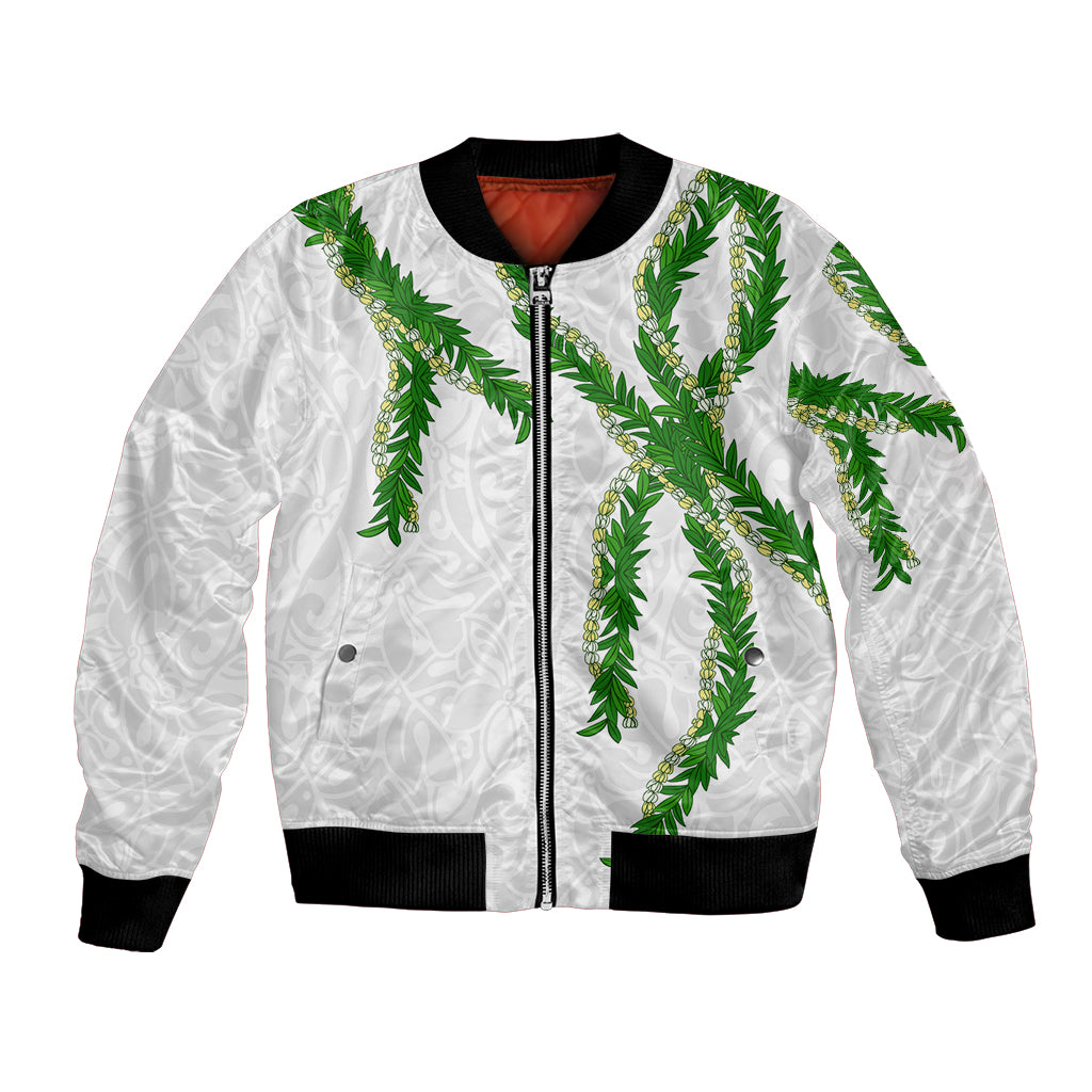 Hawaii Maile Lei Bomber Jacket Aloha White Color LT03 Unisex White - Polynesian Pride