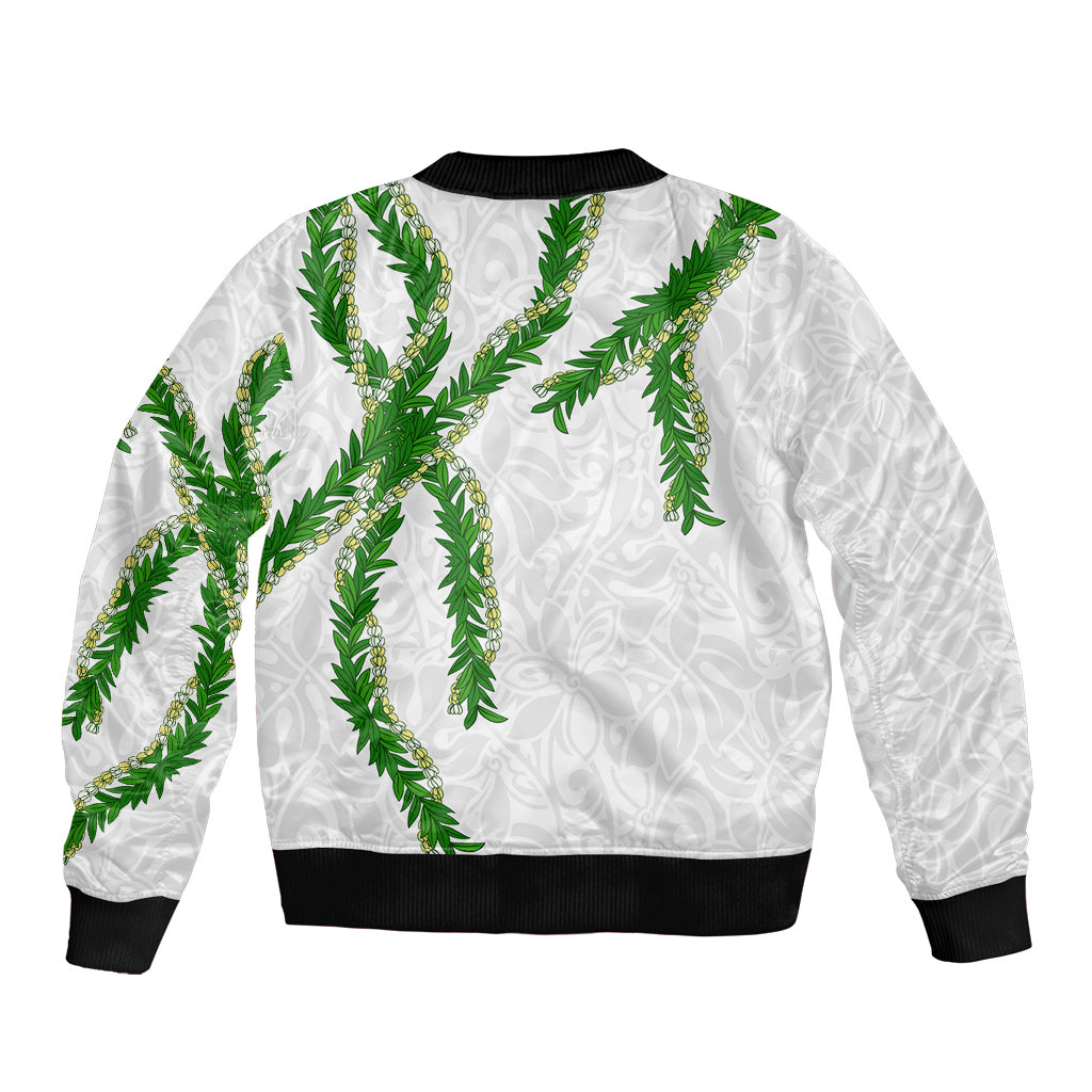 Hawaii Maile Lei Bomber Jacket Aloha White Color LT03 - Polynesian Pride