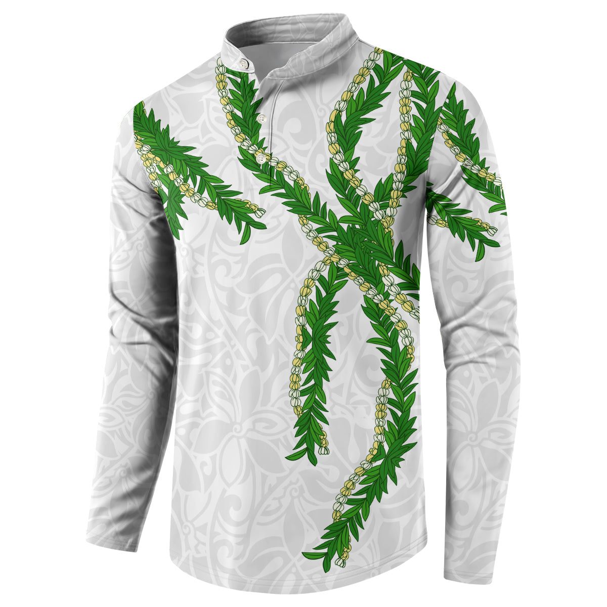 Hawaii Maile Lei Button Sweatshirt Aloha White Color LT03 - Polynesian Pride
