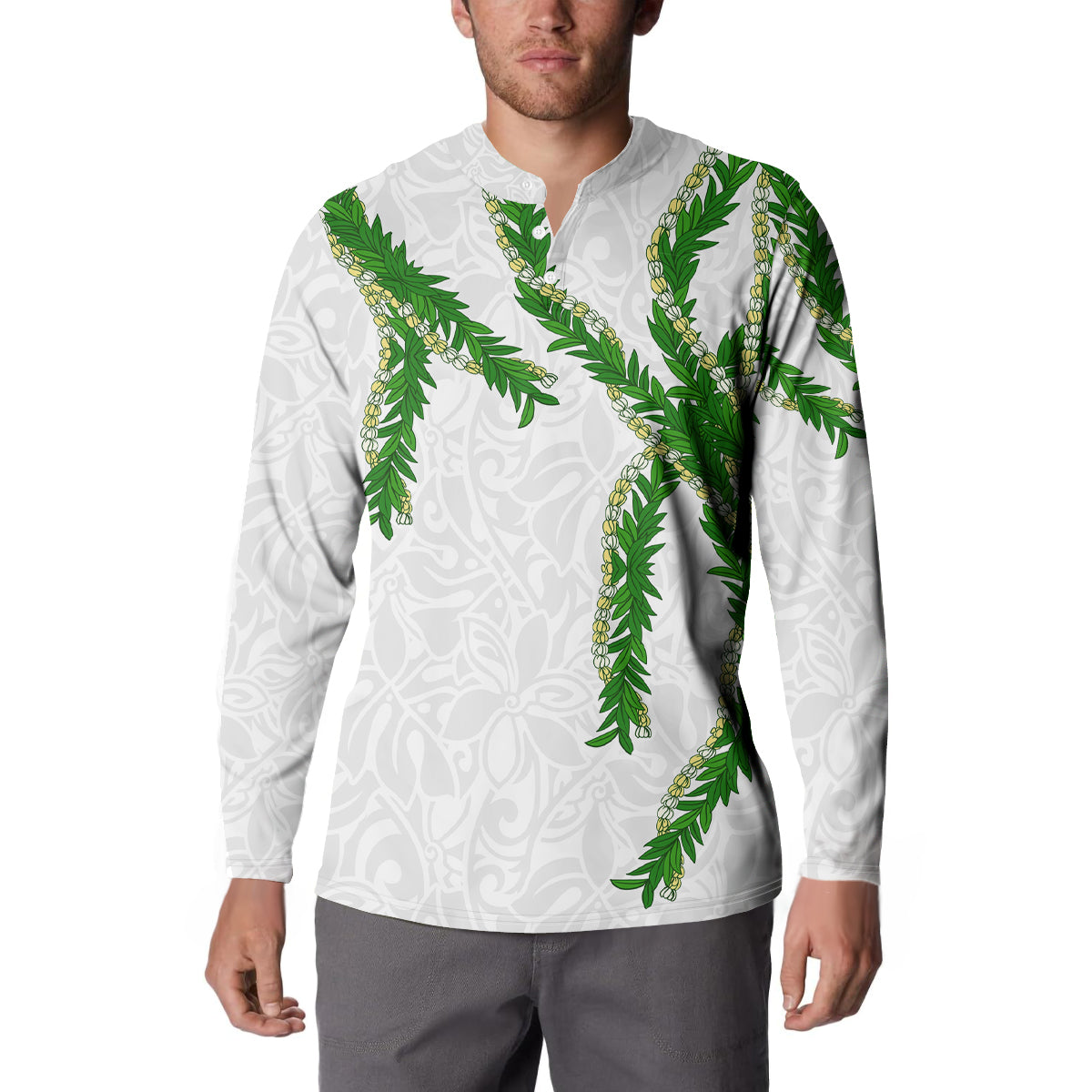 Hawaii Maile Lei Button Sweatshirt Aloha White Color LT03 - Polynesian Pride