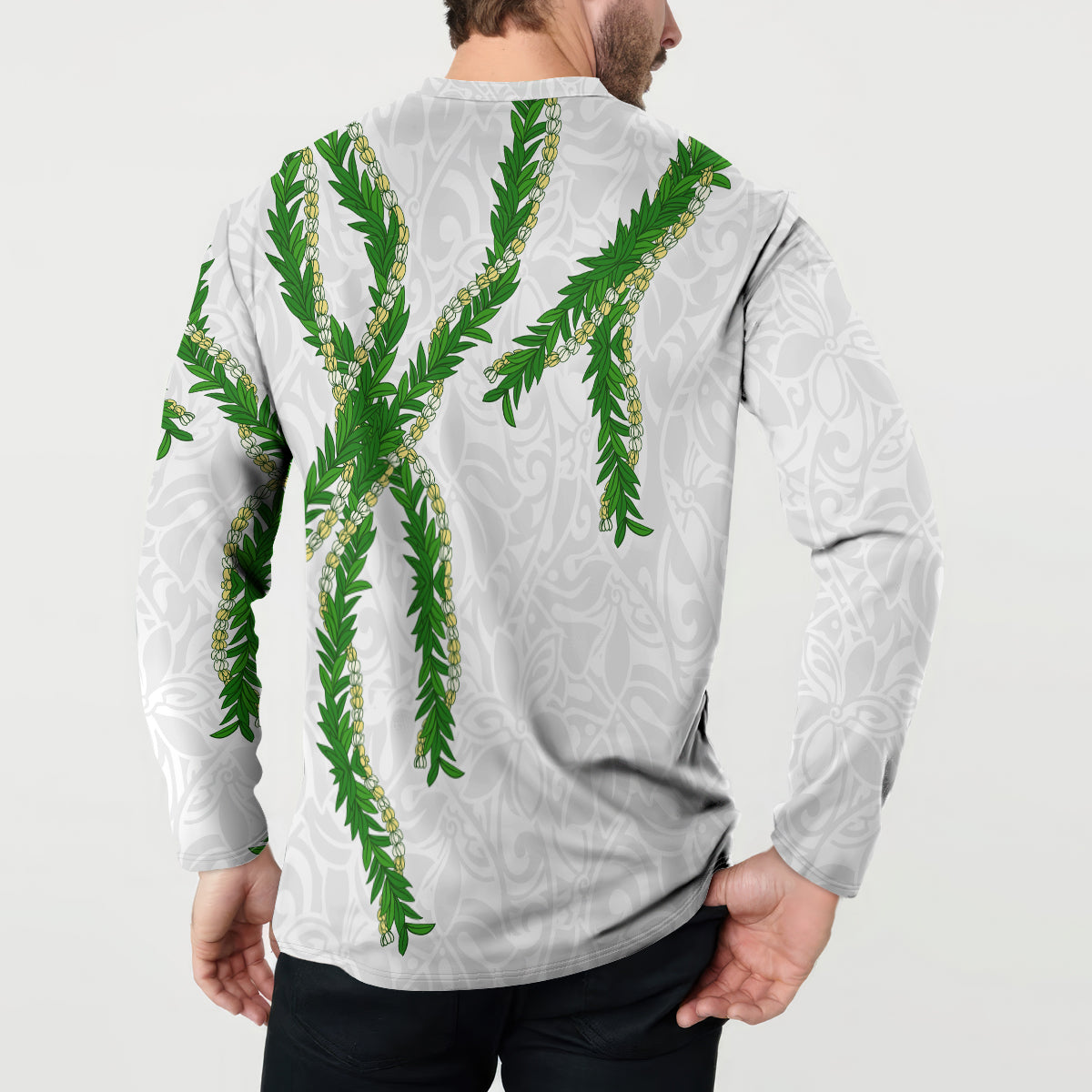 Hawaii Maile Lei Button Sweatshirt Aloha White Color LT03 - Polynesian Pride