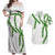 Hawaii Maile Lei Couples Matching Off Shoulder Maxi Dress and Hawaiian Shirt Aloha White Color