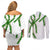 Hawaii Maile Lei Couples Matching Off Shoulder Short Dress and Long Sleeve Button Shirt Aloha White Color