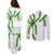 Hawaii Maile Lei Couples Matching Puletasi and Long Sleeve Button Shirt Aloha White Color