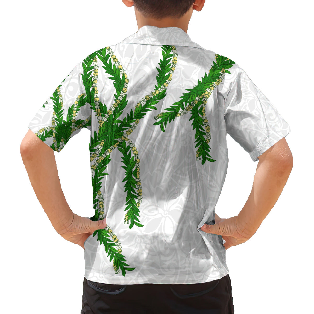 Hawaii Maile Lei Family Matching Off Shoulder Short Dress and Hawaiian Shirt Aloha White Color LT03 - Polynesian Pride