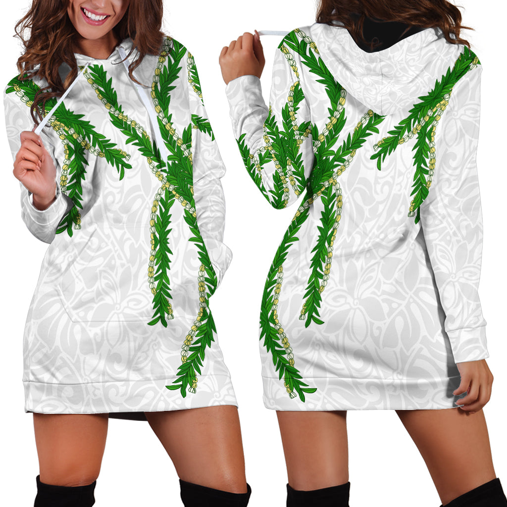 Hawaii Maile Lei Hoodie Dress Aloha White Color LT03 - Polynesian Pride
