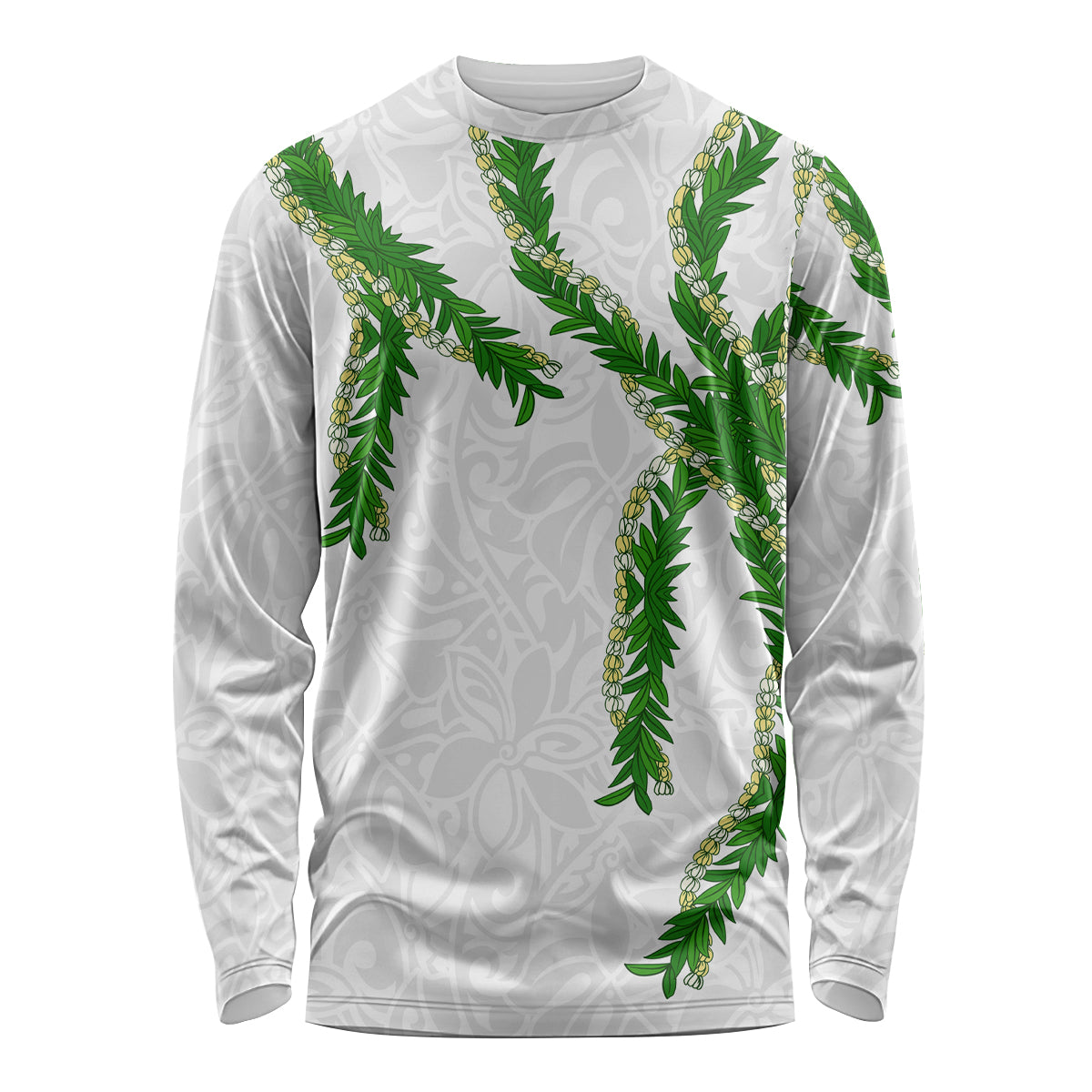 Hawaii Maile Lei Long Sleeve Shirt Aloha White Color