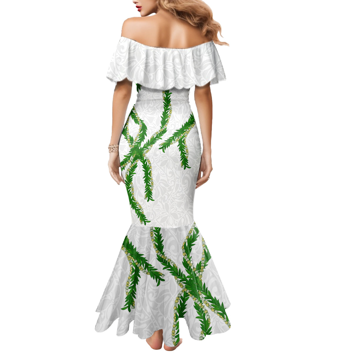 Hawaii Maile Lei Mermaid Dress Aloha White Color