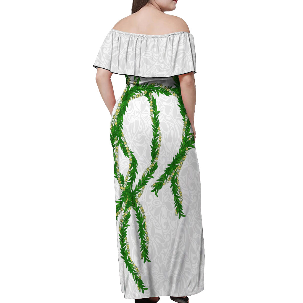 Hawaii Maile Lei Off Shoulder Maxi Dress Aloha White Color LT03 - Polynesian Pride