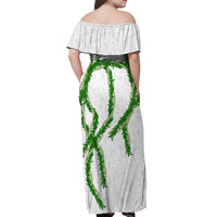 Hawaii Maile Lei Off Shoulder Maxi Dress Aloha White Color LT03 - Polynesian Pride