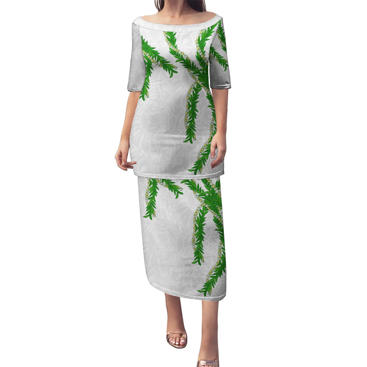 Hawaii Maile Lei Puletasi Aloha White Color LT03 Long Dress White - Polynesian Pride