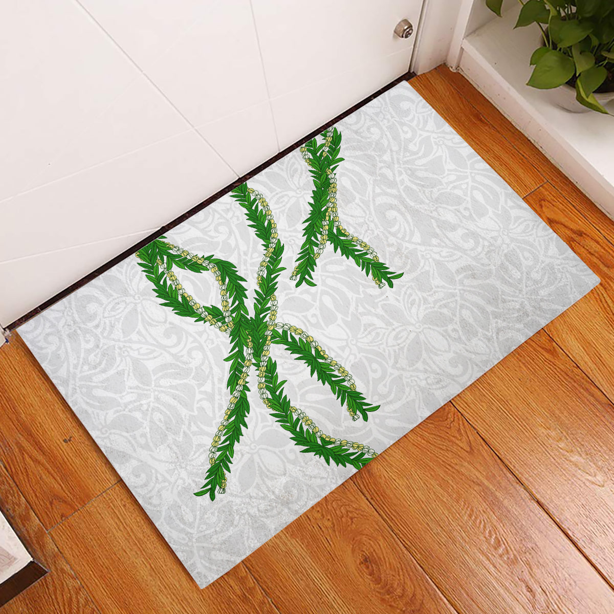 Hawaii Maile Lei Rubber Doormat Aloha White Color LT03 White - Polynesian Pride