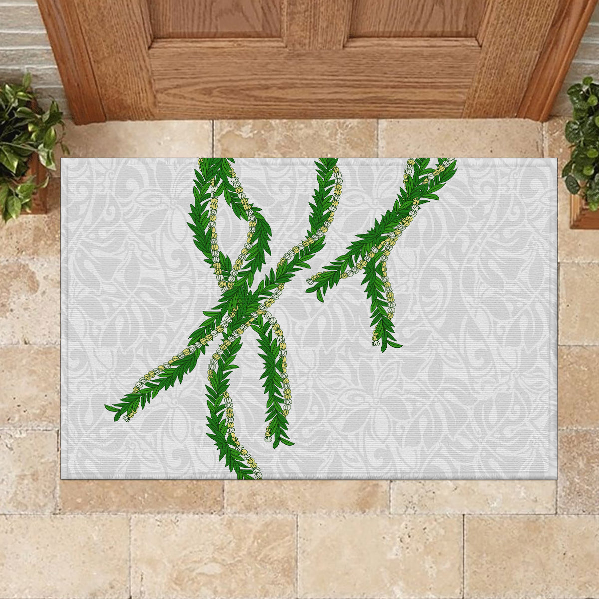 Hawaii Maile Lei Rubber Doormat Aloha White Color LT03 - Polynesian Pride