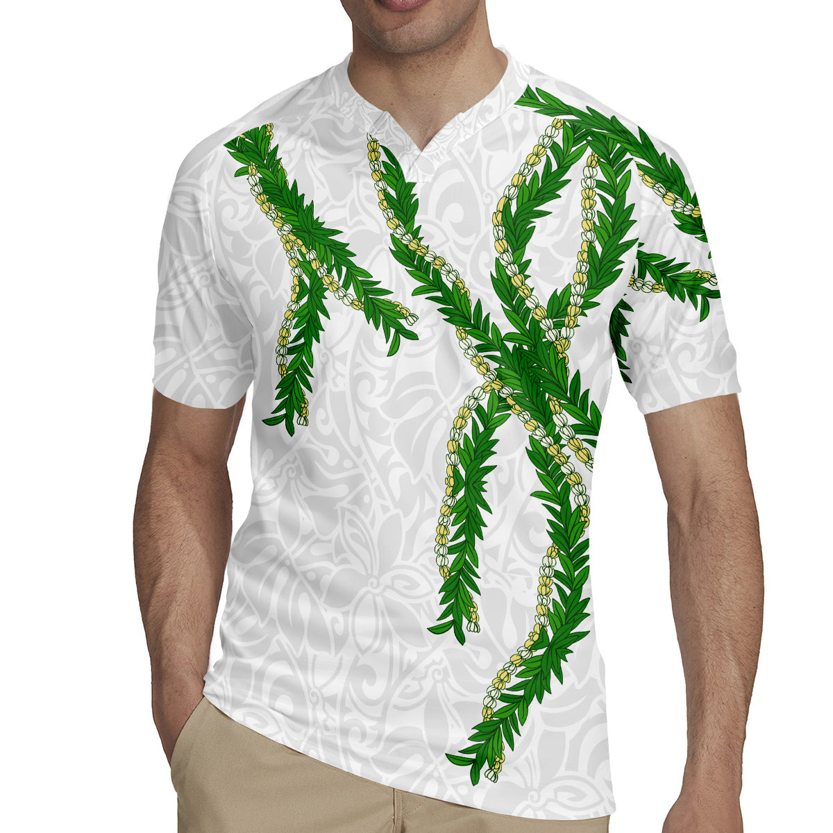 Hawaii Maile Lei Rugby Jersey Aloha White Color LT03 - Polynesian Pride
