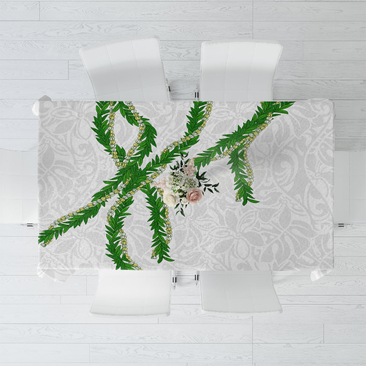 Hawaii Maile Lei Tablecloth Aloha White Color LT03 White - Polynesian Pride