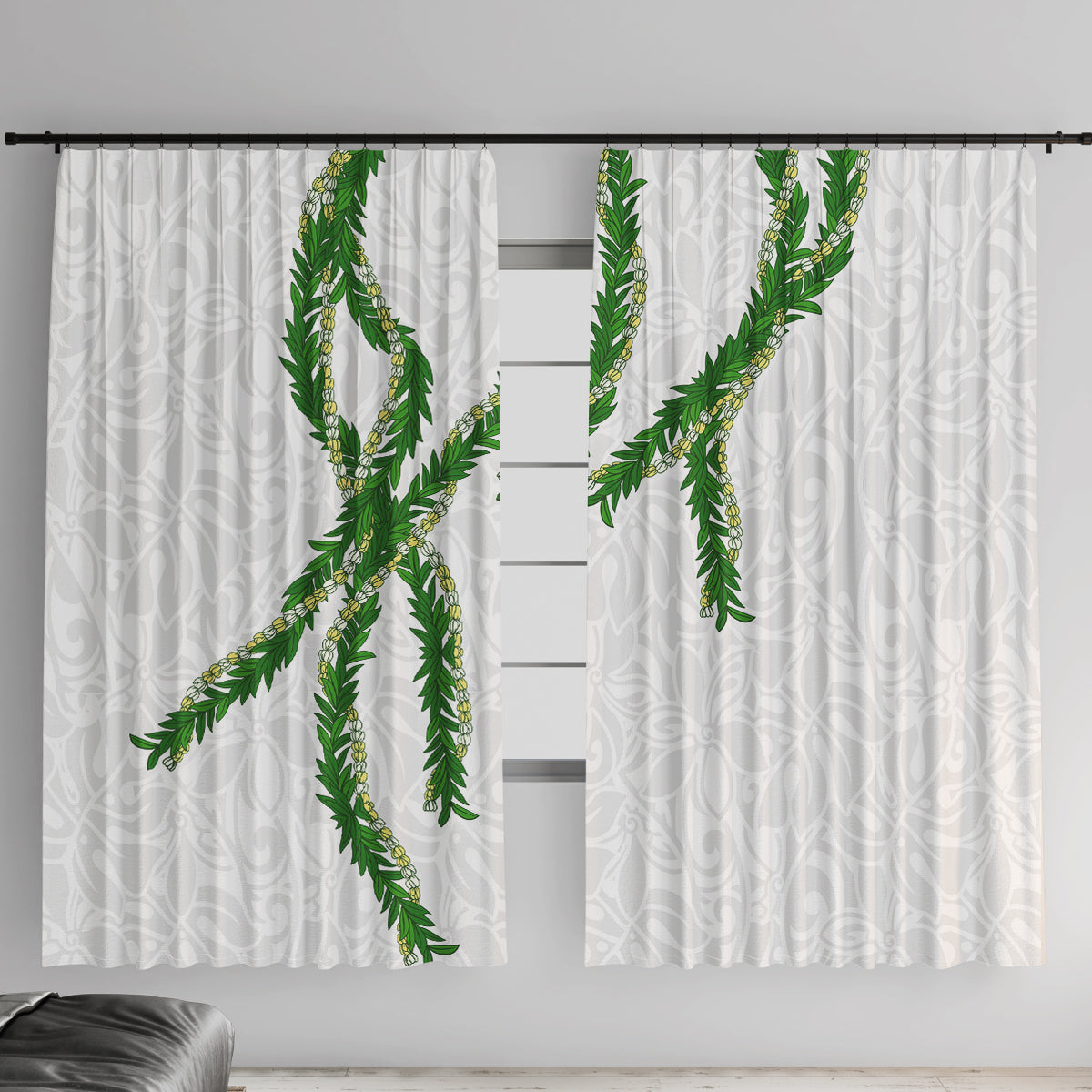 Hawaii Maile Lei Window Curtain Aloha White Color LT03 With Hooks White - Polynesian Pride