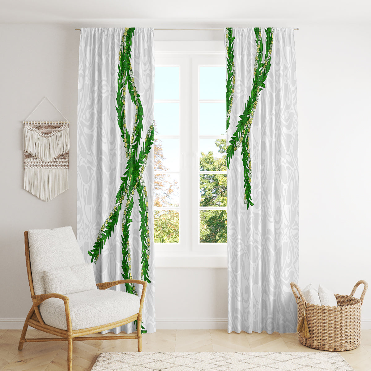 Hawaii Maile Lei Window Curtain Aloha White Color LT03 - Polynesian Pride