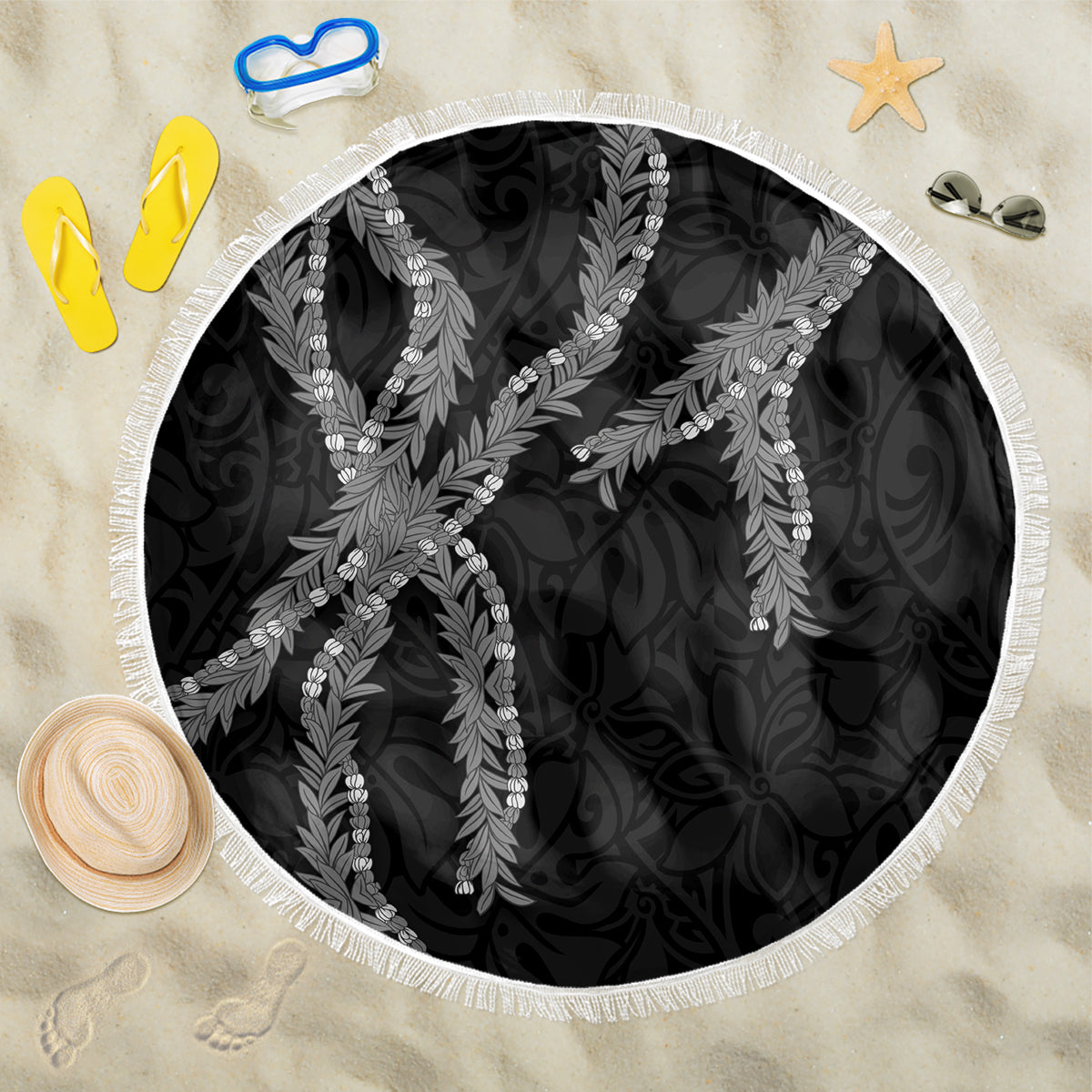 Hawaii Maile Lei Beach Blanket Aloha Grayscale Color LT03 One Size 150cm Grayscale - Polynesian Pride