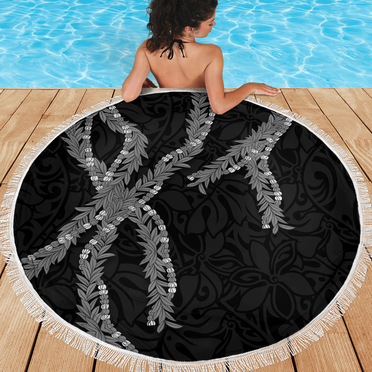 Hawaii Maile Lei Beach Blanket Aloha Grayscale Color LT03 - Polynesian Pride