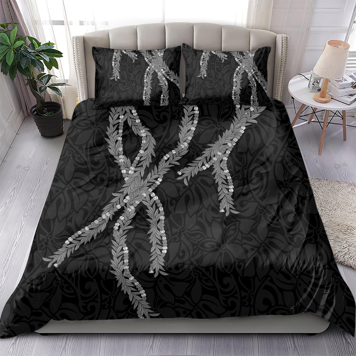 Hawaii Maile Lei Bedding Set Aloha Grayscale Color LT03 - Polynesian Pride