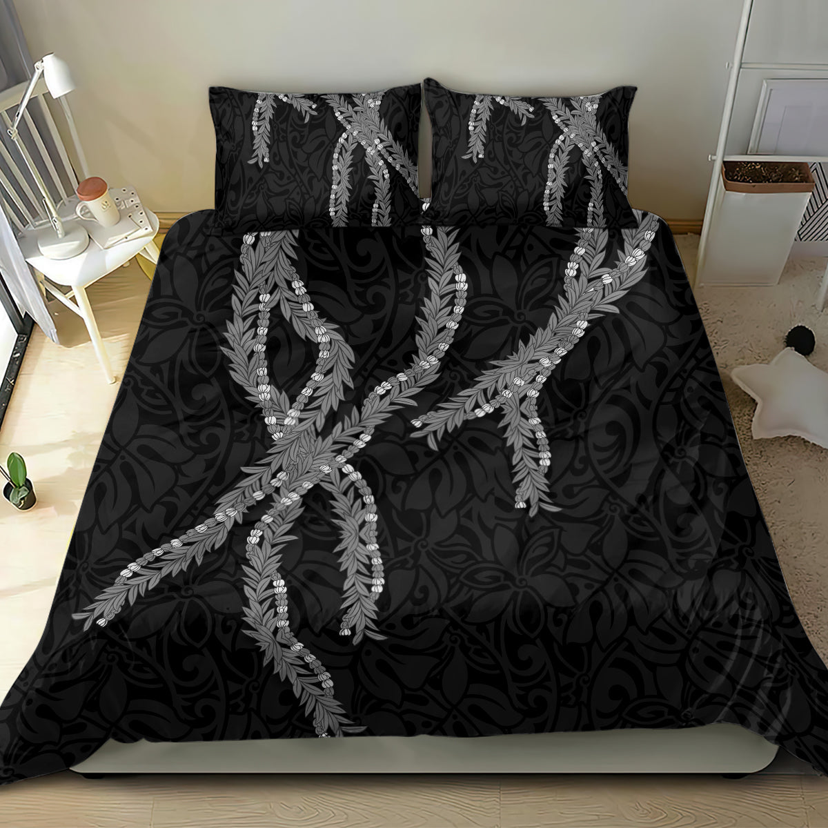 Hawaii Maile Lei Bedding Set Aloha Grayscale Color LT03 - Polynesian Pride
