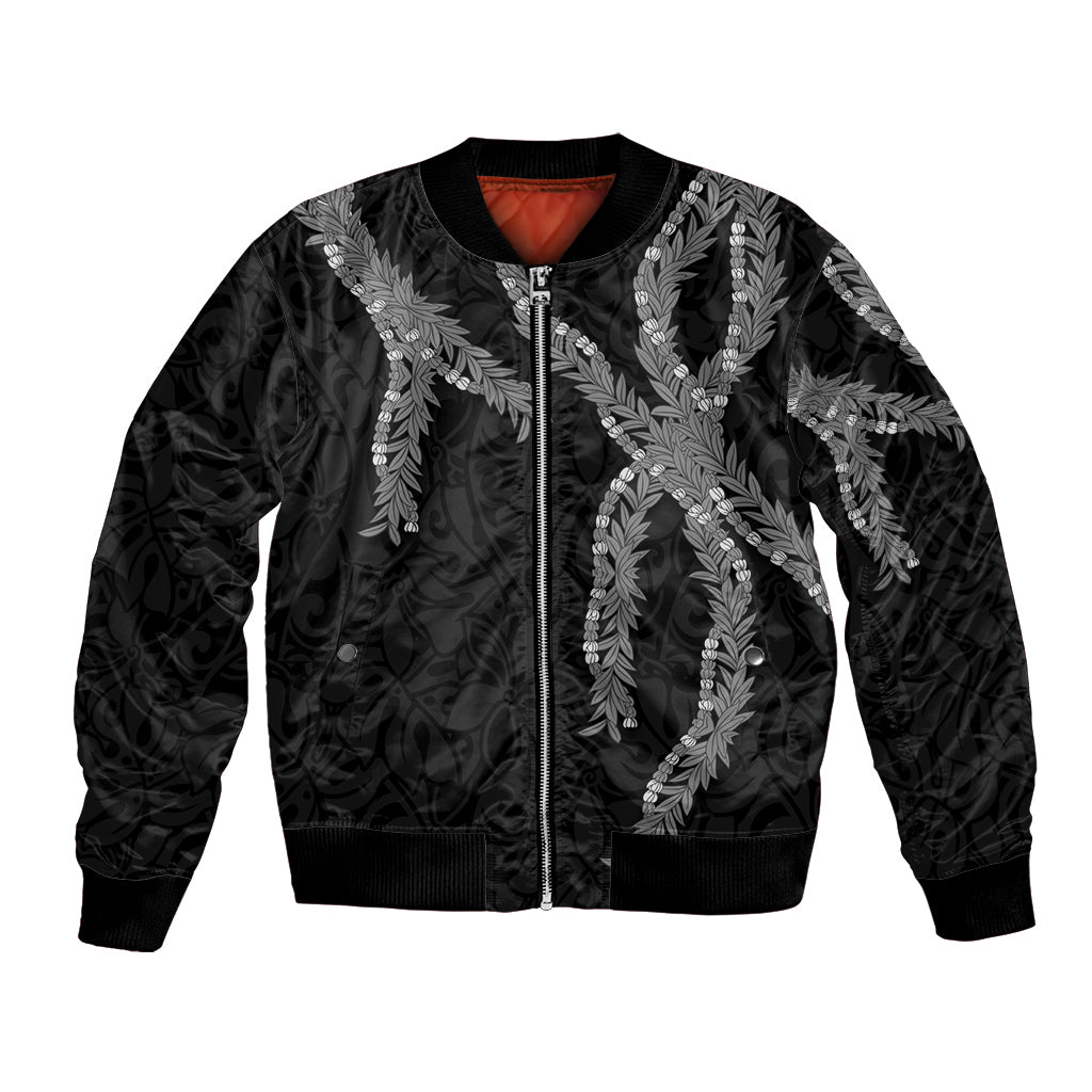 Hawaii Maile Lei Bomber Jacket Aloha Grayscale Color LT03 Unisex Grayscale - Polynesian Pride