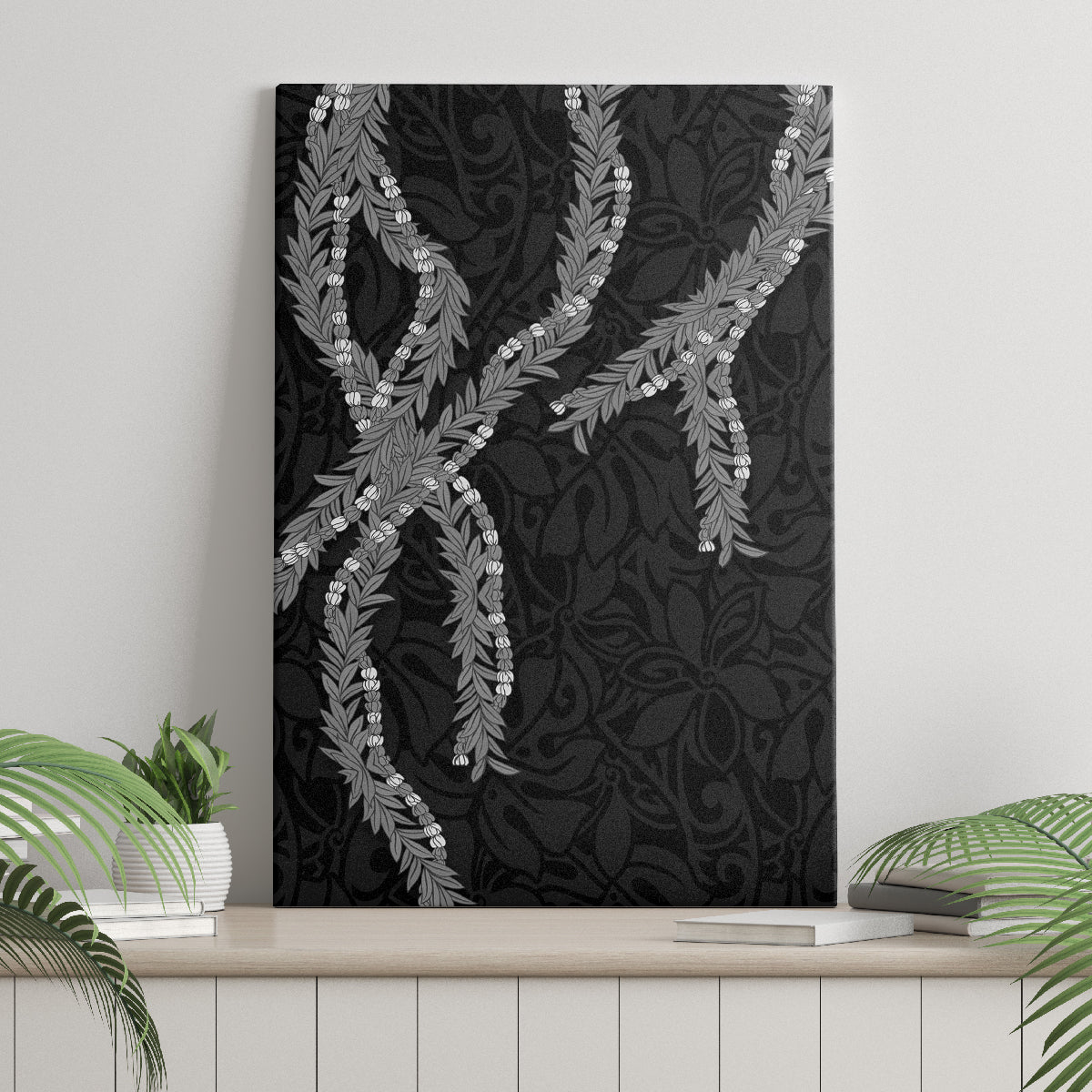 Hawaii Maile Lei Canvas Wall Art Aloha Grayscale Color LT03 - Polynesian Pride