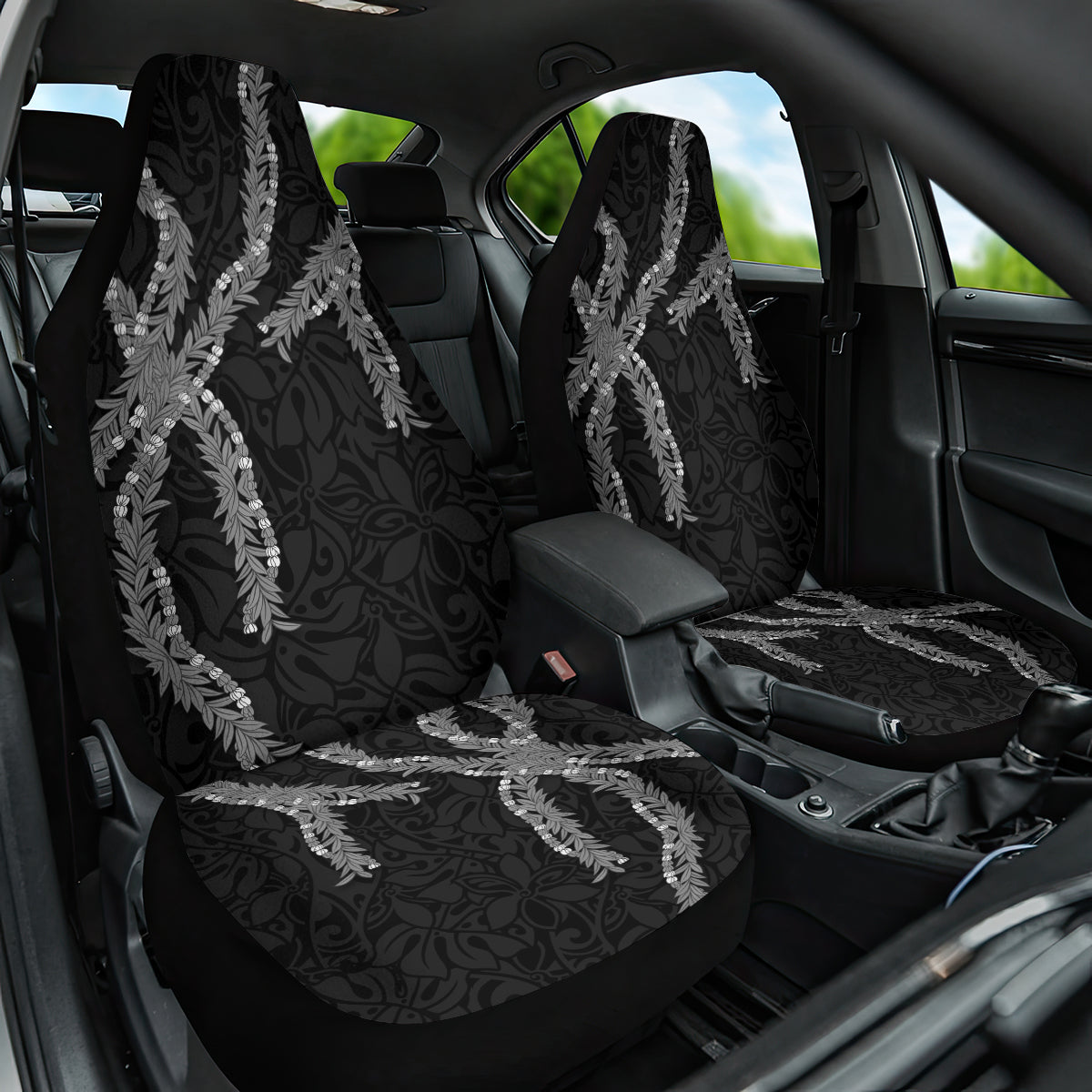 Hawaii Maile Lei Car Seat Cover Aloha Grayscale Color