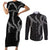 Hawaii Maile Lei Couples Matching Short Sleeve Bodycon Dress and Long Sleeve Button Shirt Aloha Grayscale Color