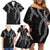 Hawaii Maile Lei Family Matching Off Shoulder Short Dress and Hawaiian Shirt Aloha Grayscale Color