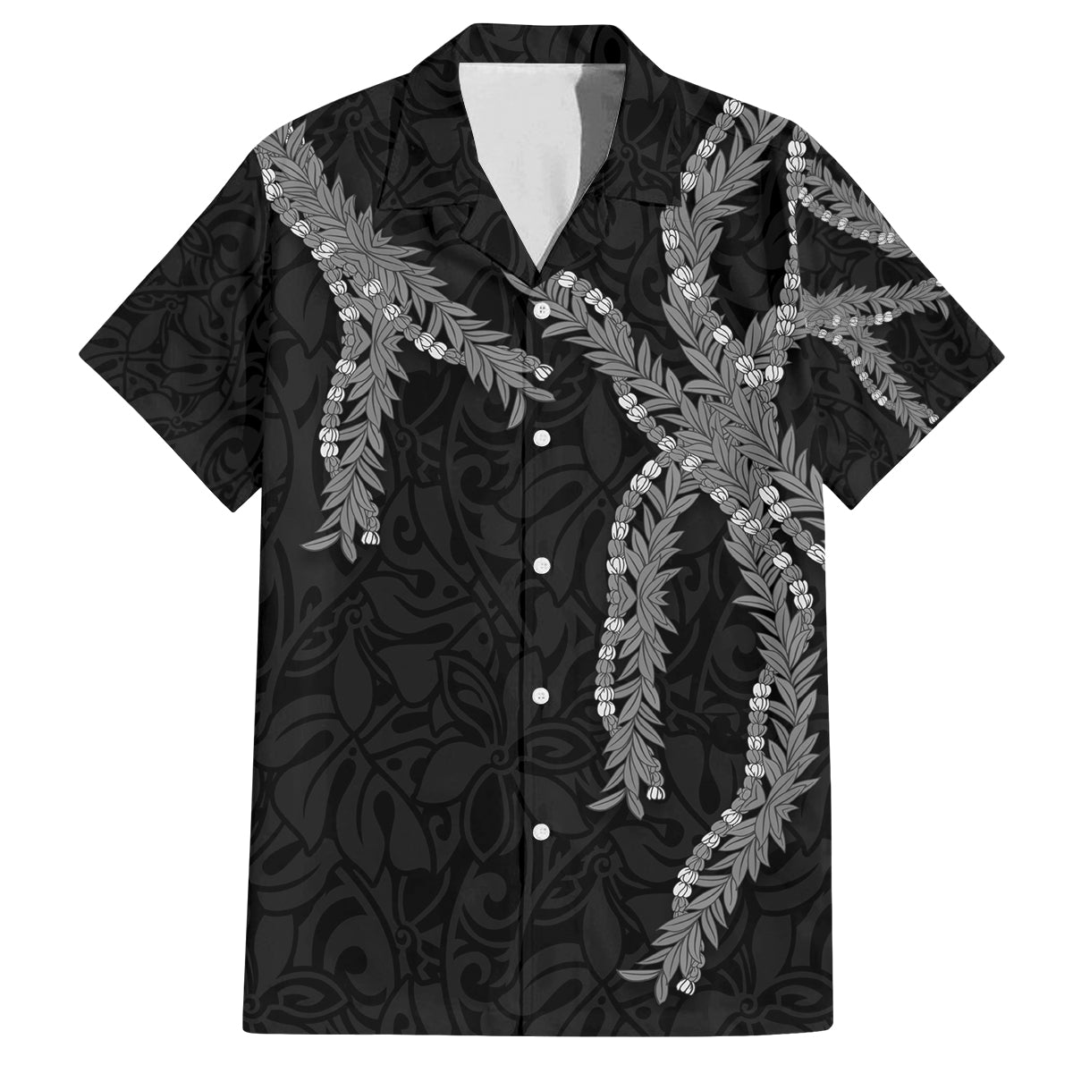 Hawaii Maile Lei Family Matching Off Shoulder Short Dress and Hawaiian Shirt Aloha Grayscale Color
