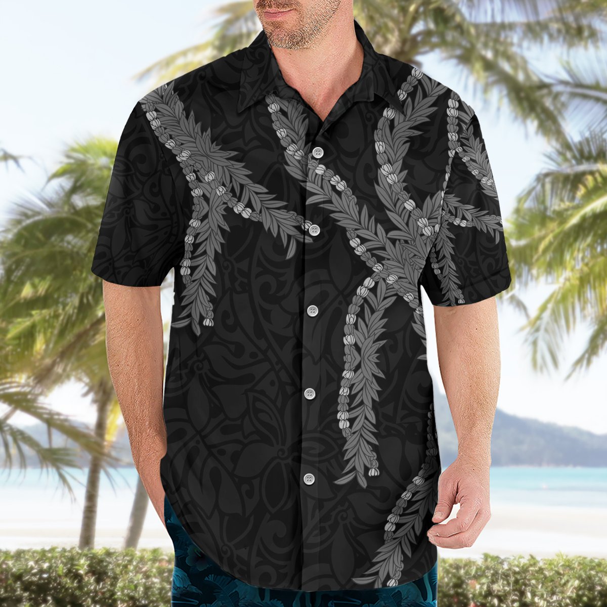 Hawaii Maile Lei Hawaiian Shirt Aloha Grayscale Color LT03 - Polynesian Pride