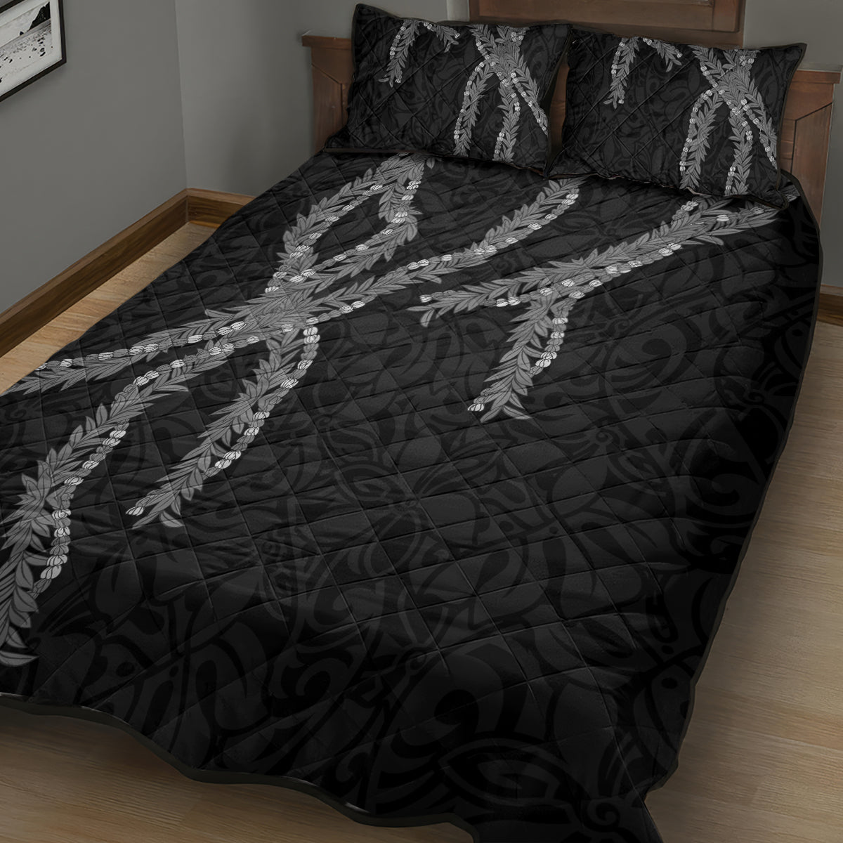 Hawaii Maile Lei Quilt Bed Set Aloha Grayscale Color LT03 - Polynesian Pride