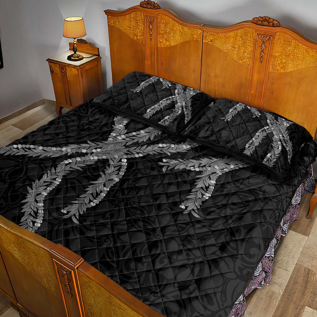 Hawaii Maile Lei Quilt Bed Set Aloha Grayscale Color LT03 - Polynesian Pride