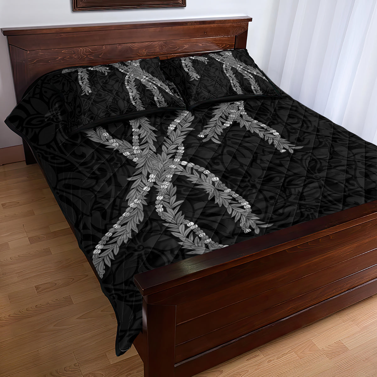 Hawaii Maile Lei Quilt Bed Set Aloha Grayscale Color LT03 - Polynesian Pride